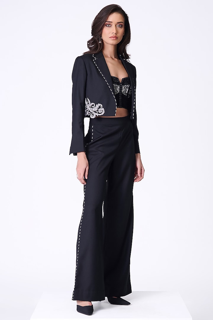 Black Brushed Suiting Baroque Printed Jacket by S&N by Shantnu Nikhil at Pernia's Pop Up Shop