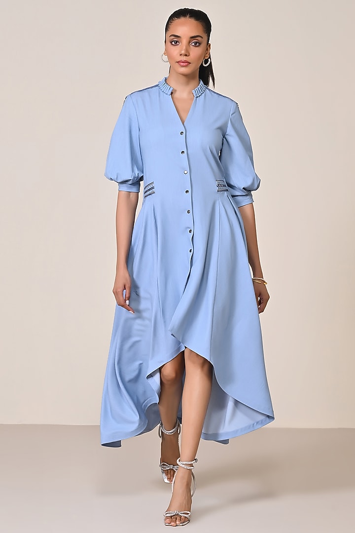 Denim Blue Terylene Viscose Asymmetric Vacation Shirt Dress by S&N by Shantnu Nikhil at Pernia's Pop Up Shop