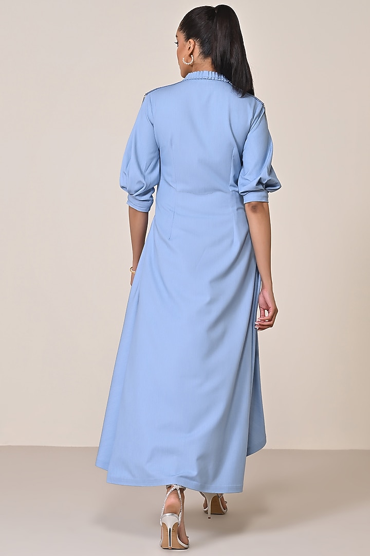 Denim Blue Terylene Viscose Asymmetric Vacation Shirt Dress by S&N by Shantnu Nikhil at Pernia's Pop Up Shop