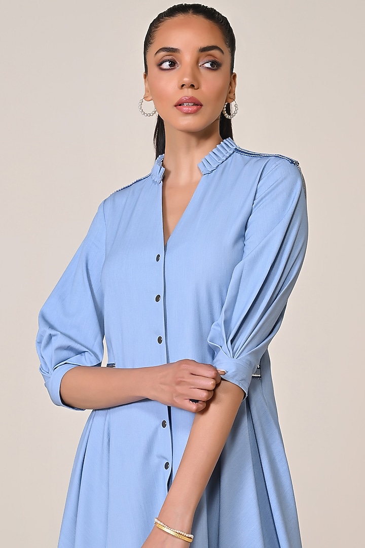 Denim Blue Terylene Viscose Asymmetric Vacation Shirt Dress by S&N by Shantnu Nikhil at Pernia's Pop Up Shop