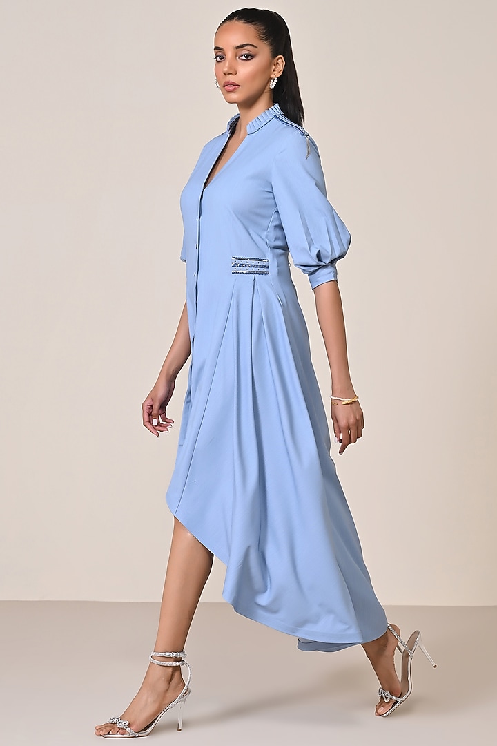 Denim Blue Terylene Viscose Asymmetric Vacation Shirt Dress by S&N by Shantnu Nikhil at Pernia's Pop Up Shop