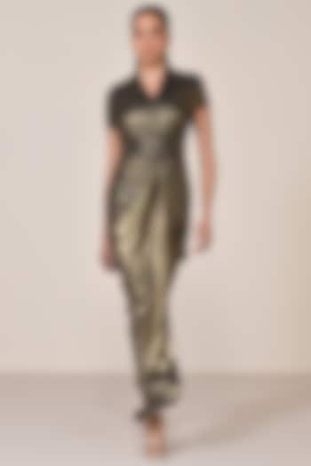 Gold Lurex Metallic Embroidered Draped Vacation Dress by S&N by Shantnu Nikhil at Pernia's Pop Up Shop