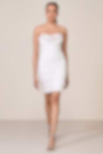 White Jersey Spandex Blend Applique Work Mini Cocktail Dress by S&N by Shantnu Nikhil at Pernia's Pop Up Shop