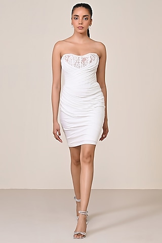 White Jersey Spandex Blend Applique Work Mini Dress by S&N by Shantnu Nikhil