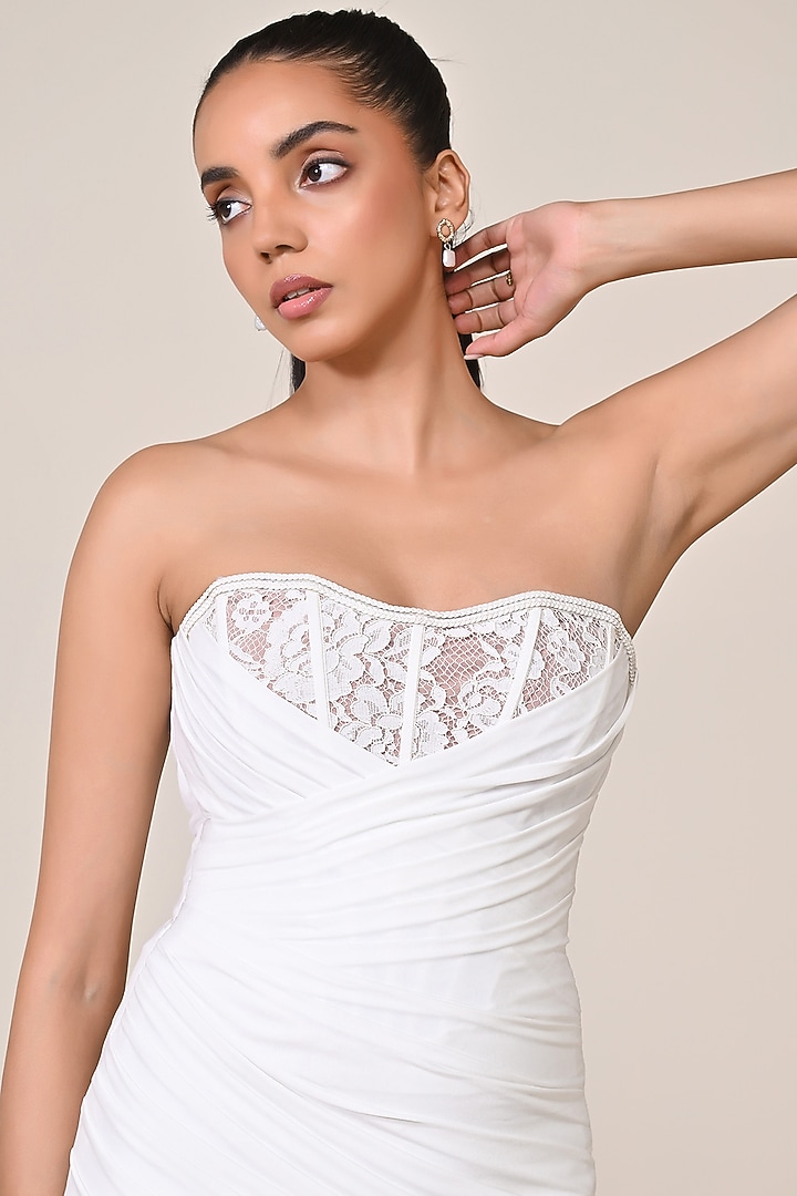 White Jersey Spandex Blend Applique Work Mini Cocktail Dress by S&N by Shantnu Nikhil at Pernia's Pop Up Shop