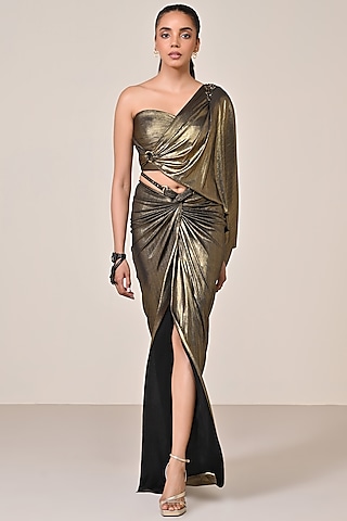Gold Metallic Lurex Embellished One-Shoulder Top by S&N by Shantnu Nikhil