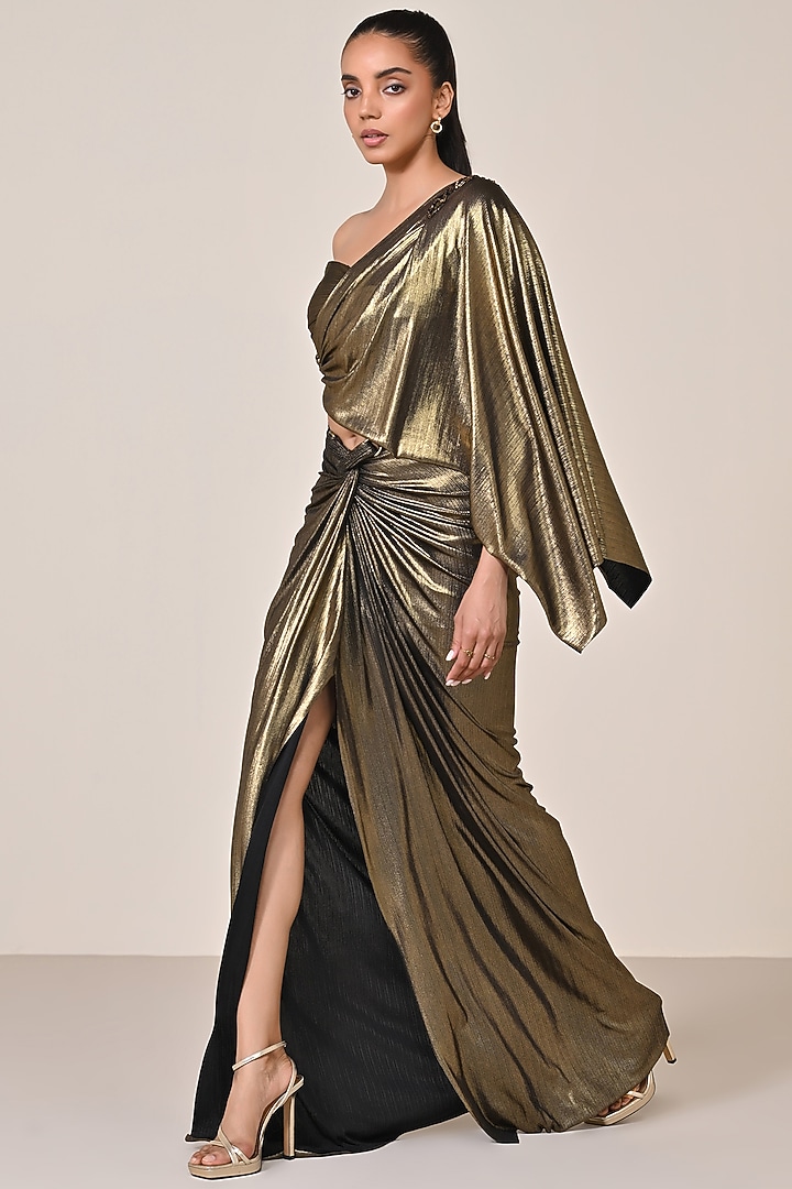 Gold Metallic Lurex Embellished One-Shoulder Top by S&N by Shantnu Nikhil at Pernia's Pop Up Shop