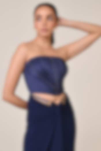 Navy Blue Poly Jersey Corset Top by S&N by Shantnu Nikhil at Pernia's Pop Up Shop
