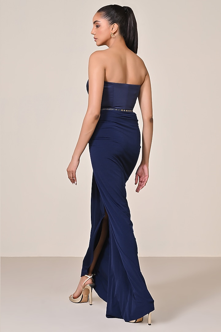 Navy Blue Poly Jersey Corset Top by S&N by Shantnu Nikhil at Pernia's Pop Up Shop
