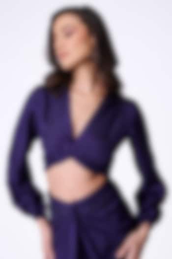 Purple Silk Twill Leopard Printed Crop Top by S&N by Shantnu Nikhil at Pernia's Pop Up Shop