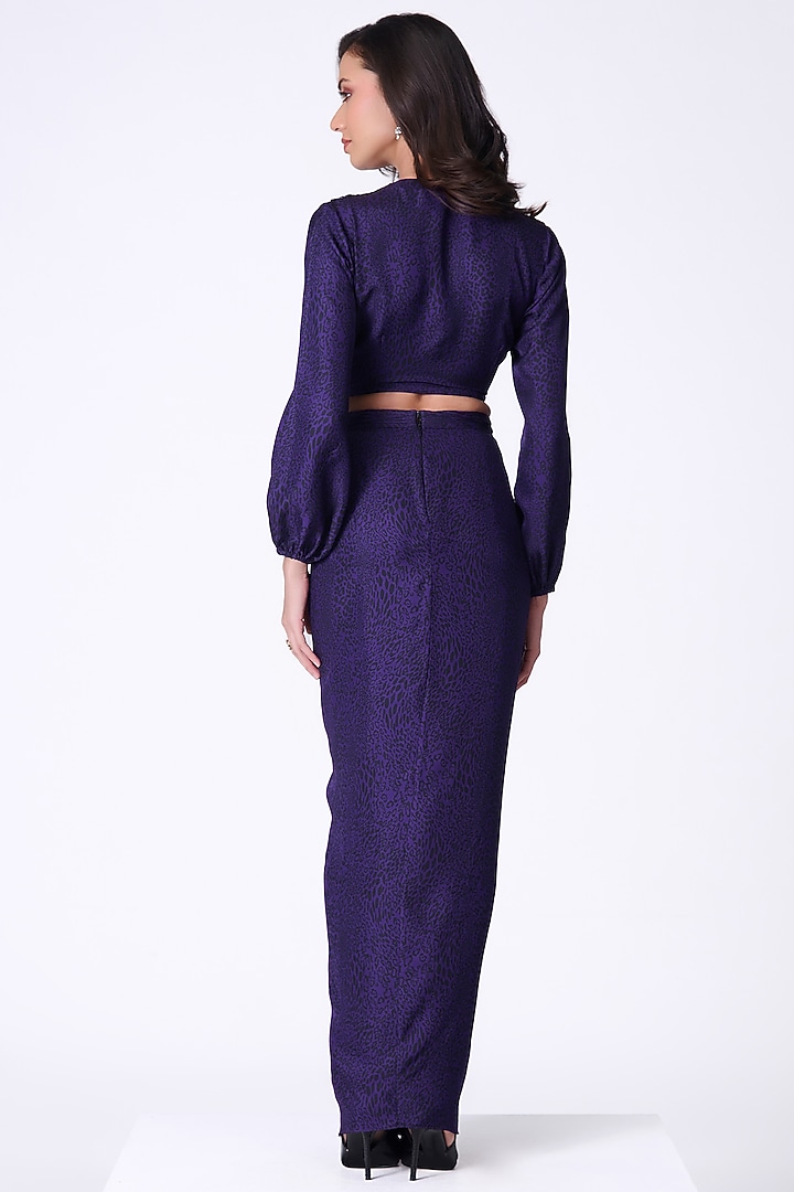 Purple Silk Twill Leopard Printed Crop Top by S&N by Shantnu Nikhil at Pernia's Pop Up Shop