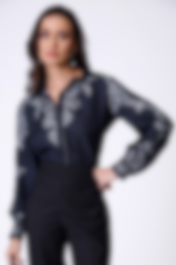 Black Silk Twill Baroque Printed Shirt by S&N by Shantnu Nikhil at Pernia's Pop Up Shop