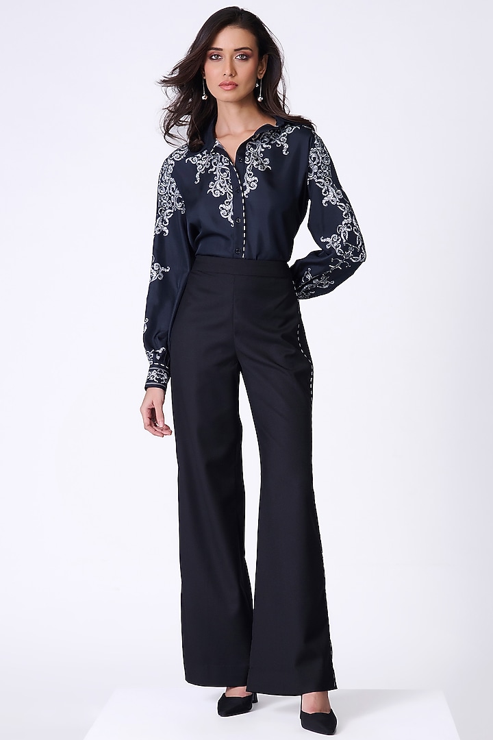 Black Silk Twill Baroque Printed Shirt by S&N by Shantnu Nikhil at Pernia's Pop Up Shop
