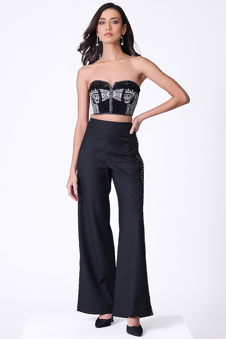 Black Viscose Blend Printed & Swarovski Embellished Corset Bustier by S&N by Shantnu Nikhil at Pernia's Pop Up Shop