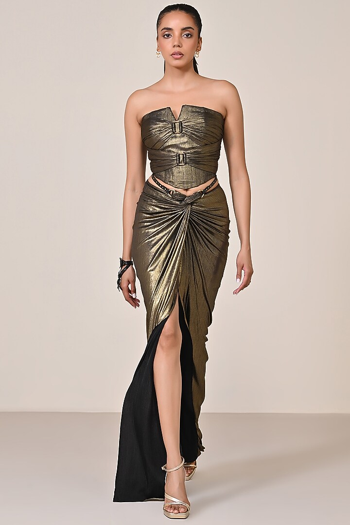 Gold Metallic Lurex Draped Corset Top by S&N by Shantnu Nikhil at Pernia's Pop Up Shop