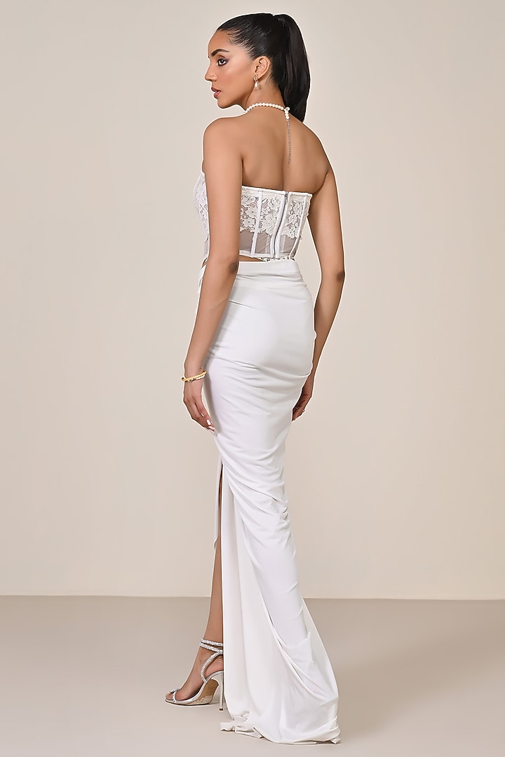 Off-White Mesh Applique Work Corset Top by S&N by Shantnu Nikhil at Pernia's Pop Up Shop