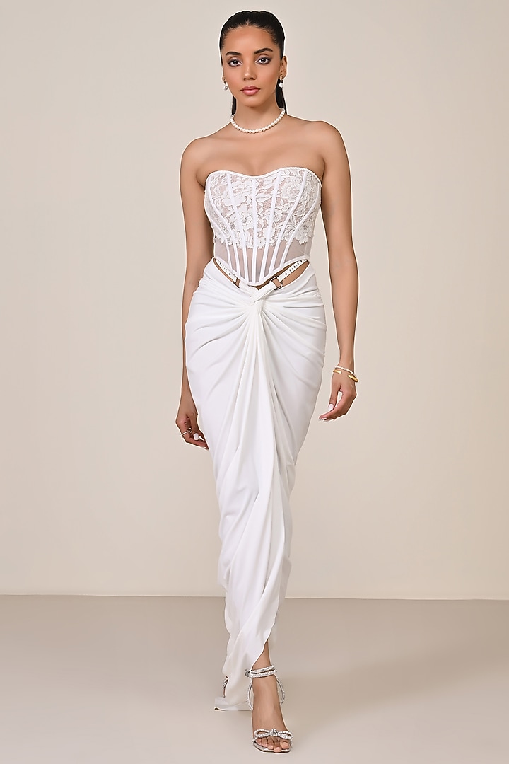 Off-White Mesh Applique Work Corset Top by S&N by Shantnu Nikhil at Pernia's Pop Up Shop