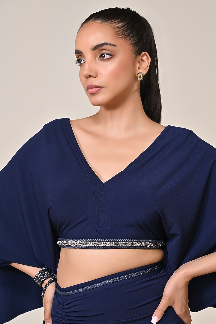 Navy Blue Lycra Embellished Crop Top by S&N by Shantnu Nikhil at Pernia's Pop Up Shop