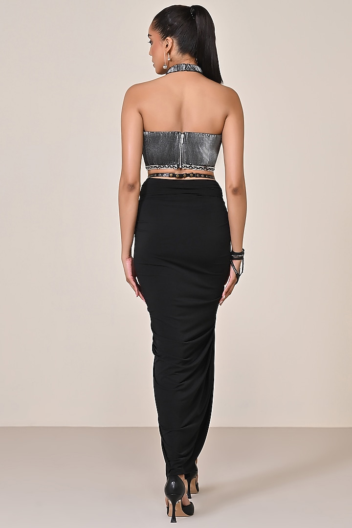Silver Sandwash Foil Faux Leather Embellished Crop Top by S&N by Shantnu Nikhil at Pernia's Pop Up Shop