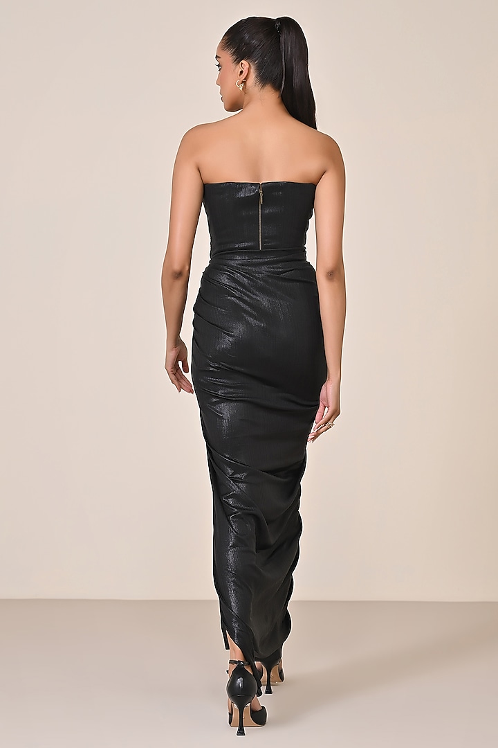 Black Jersey Faux Leather Velvet Corset Engagement Gown by S&N by Shantnu Nikhil at Pernia's Pop Up Shop