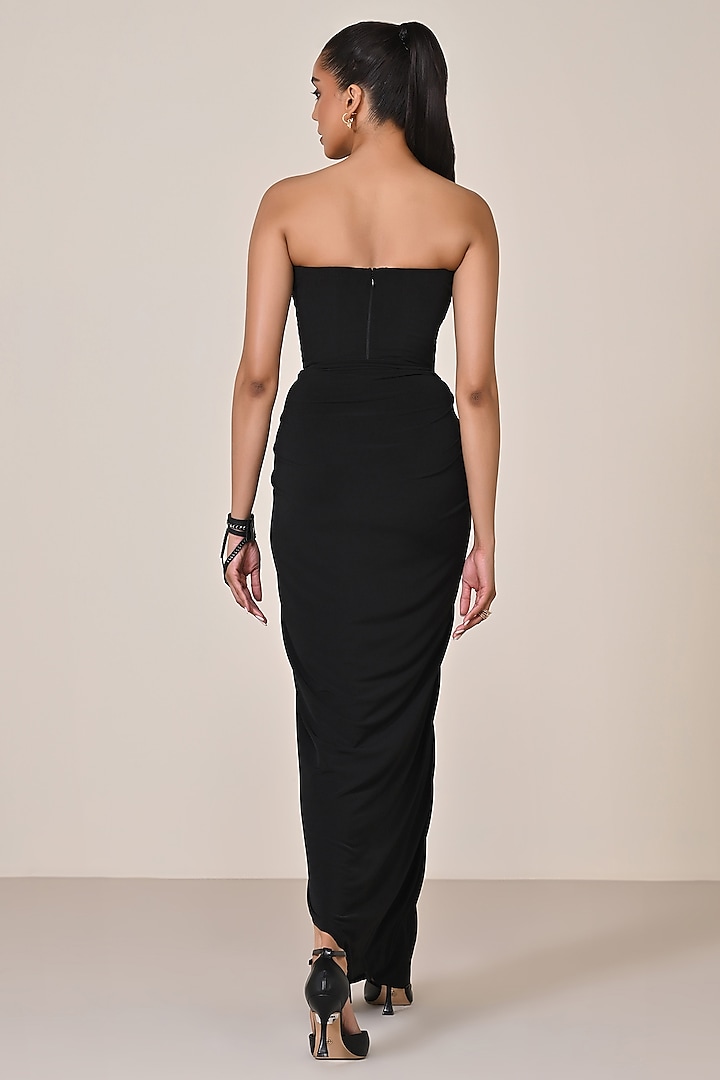 Black Jersey Spandex Blend Printed Corset Engagement Gown by S&N by Shantnu Nikhil at Pernia's Pop Up Shop