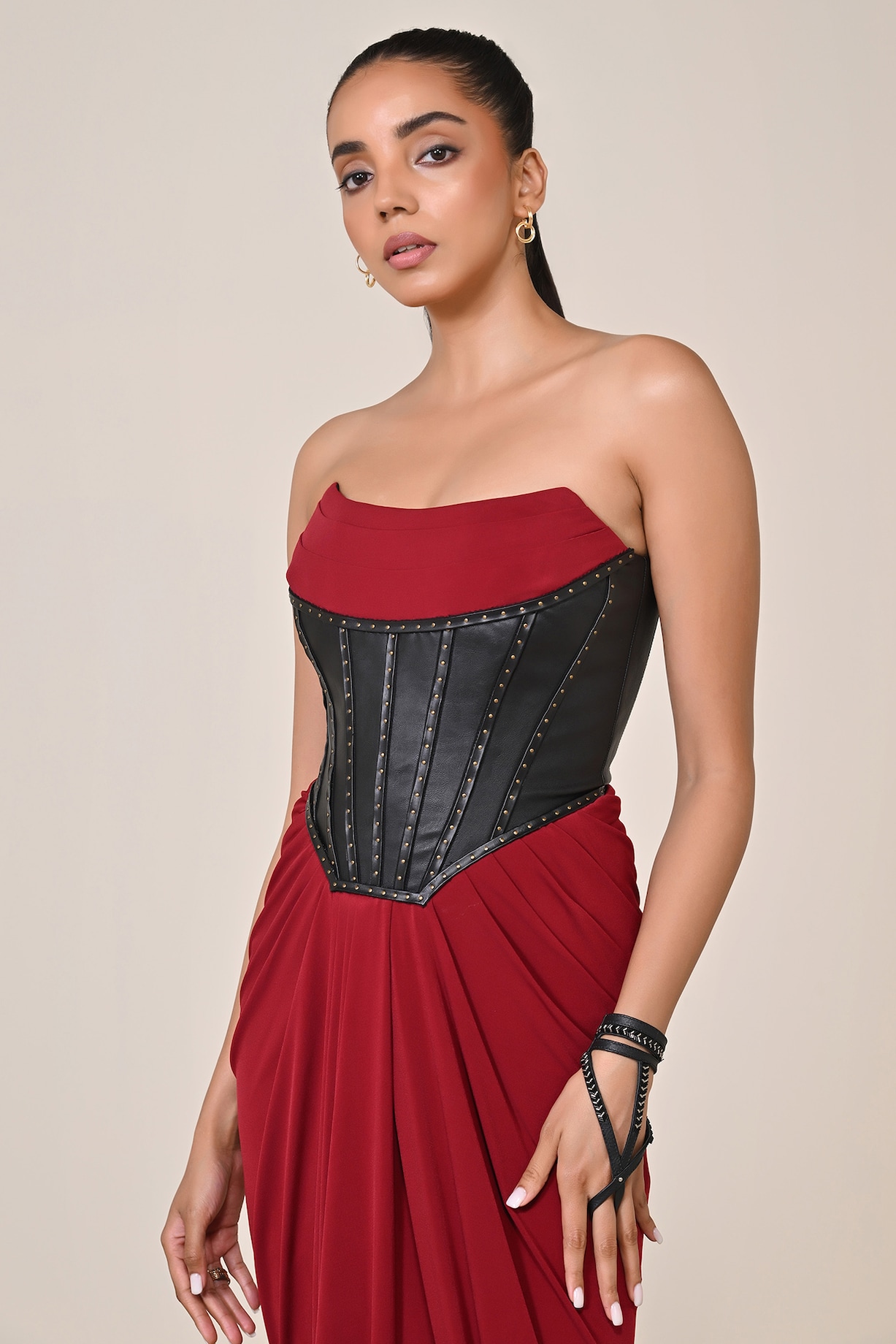 Cherry Red Jersey Spandex Blend Printed Corset Gown by S&N by Shantnu  Nikhil at Pernia's Pop Up Shop 2026