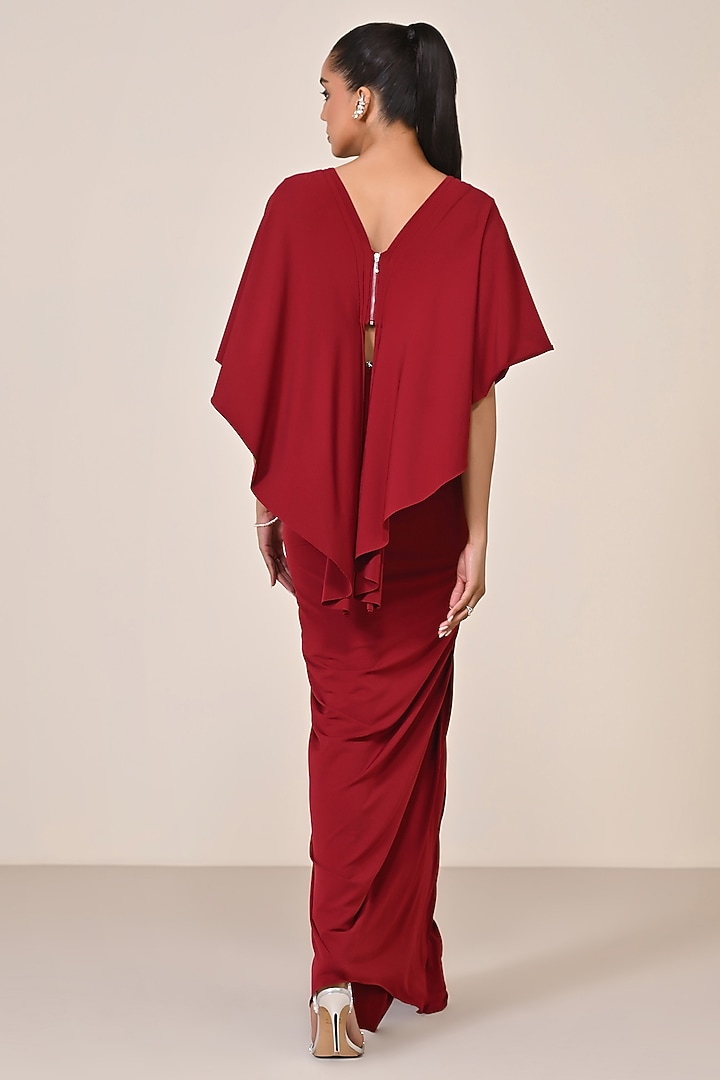 Cherry Red Jersey Embellished Draped Engagement Gown by S&N by Shantnu Nikhil at Pernia's Pop Up Shop