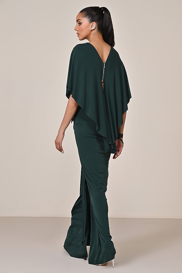 Emerald Green Jersey Spandex Blend Embellished Draped Engagement Gown by S&N by Shantnu Nikhil at Pernia's Pop Up Shop