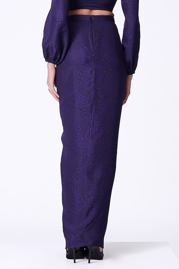Purple Silk Twill Leopard Printed Draped Skirt by S&N by Shantnu Nikhil at Pernia's Pop Up Shop
