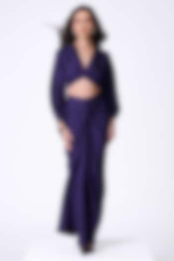 Purple Silk Twill Leopard Printed Draped Skirt by S&N by Shantnu Nikhil at Pernia's Pop Up Shop