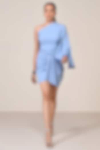 Light Blue Denim Terylene Viscose Spandex Blend Draped Skirt by S&N by Shantnu Nikhil at Pernia's Pop Up Shop
