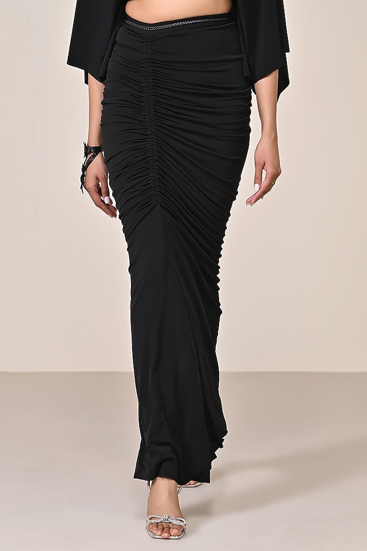 Black Jersey Asymmetric Gathered Skirt by S&N by Shantnu Nikhil at Pernia's Pop Up Shop