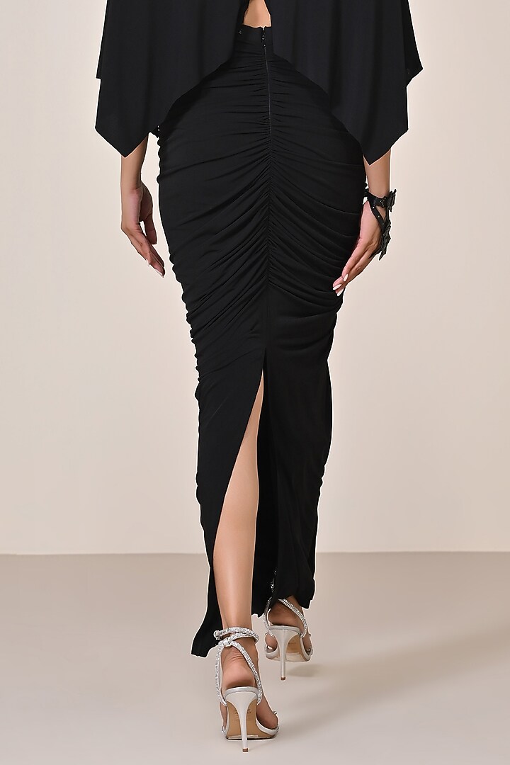 Black Jersey Asymmetric Gathered Skirt by S&N by Shantnu Nikhil at Pernia's Pop Up Shop