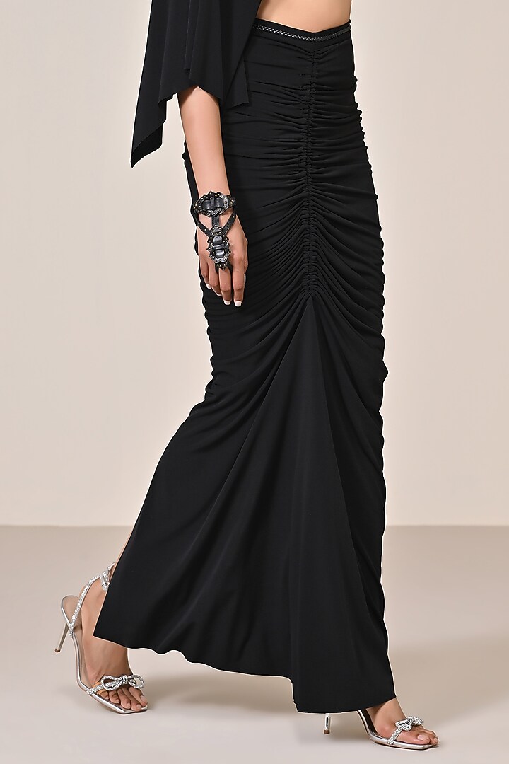 Black Jersey Asymmetric Gathered Skirt by S&N by Shantnu Nikhil at Pernia's Pop Up Shop