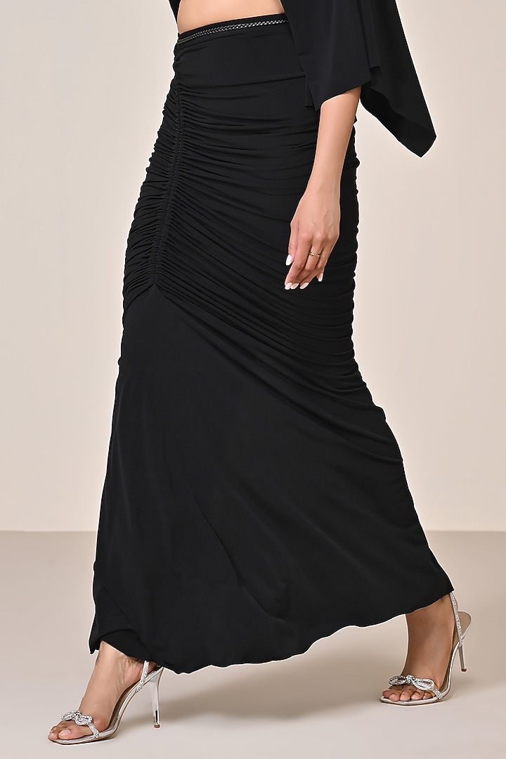 Black Jersey Asymmetric Gathered Skirt by S&N by Shantnu Nikhil at Pernia's Pop Up Shop