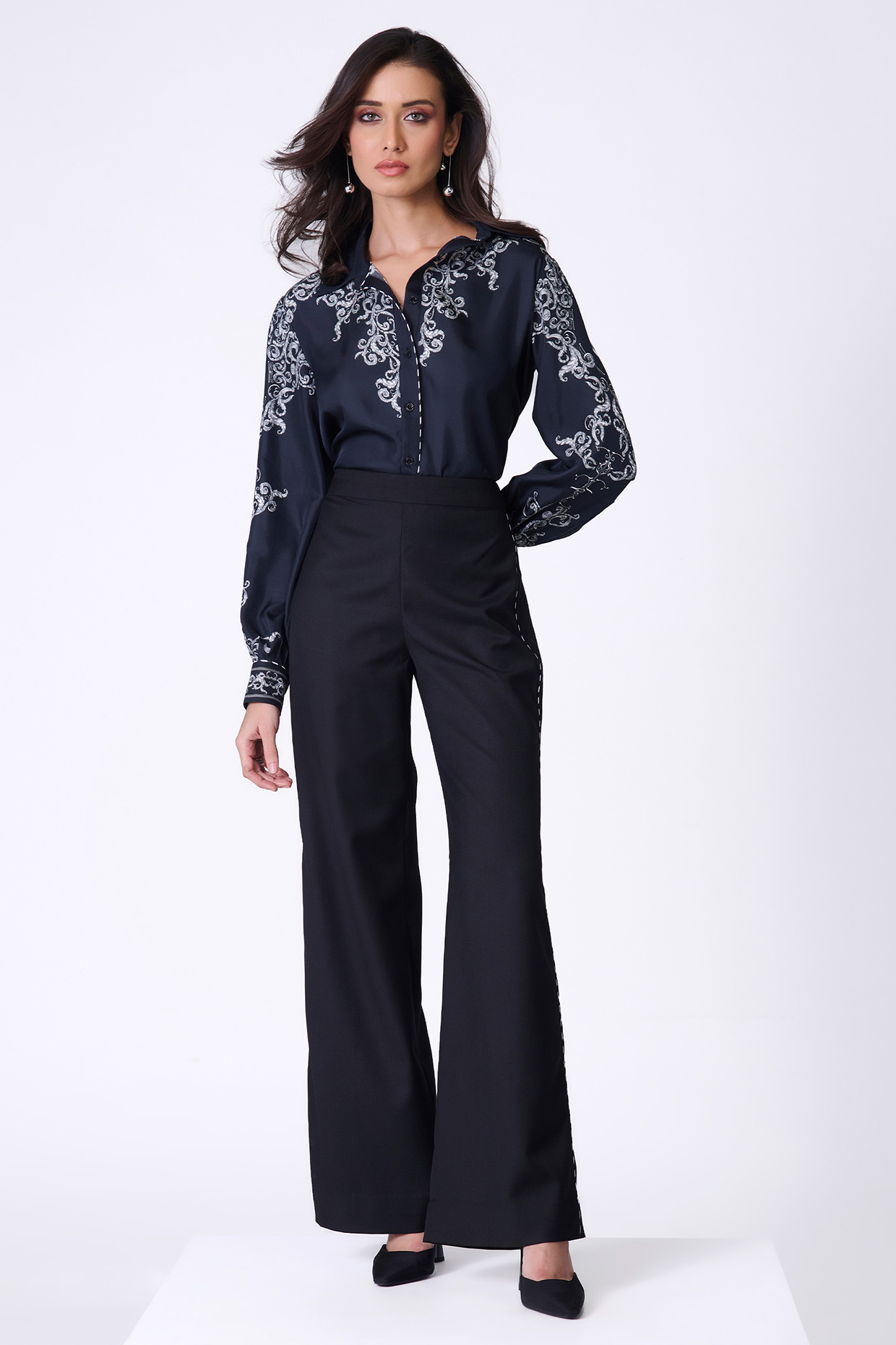 Black Brushed Suiting High-Rise Trousers by S&N by Shantnu Nikhil at Pernia's Pop Up Shop