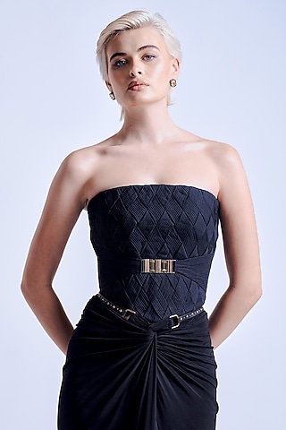 Black Jersey Textured Corset by S&N by Shantnu Nikhil