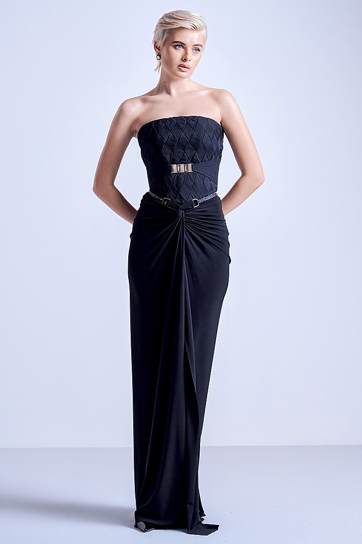 Black Jersey Textured Corset by S&N by Shantnu Nikhil at Pernia's Pop Up Shop