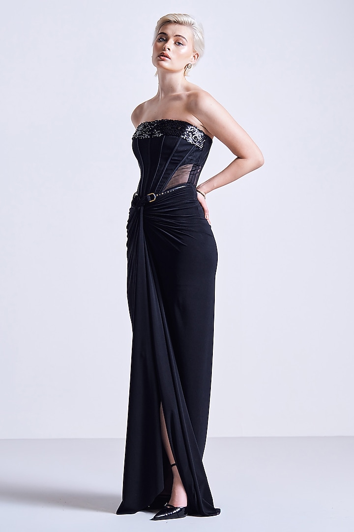 Black Jersey Sculpted Corset by S&N by Shantnu Nikhil at Pernia's Pop Up Shop