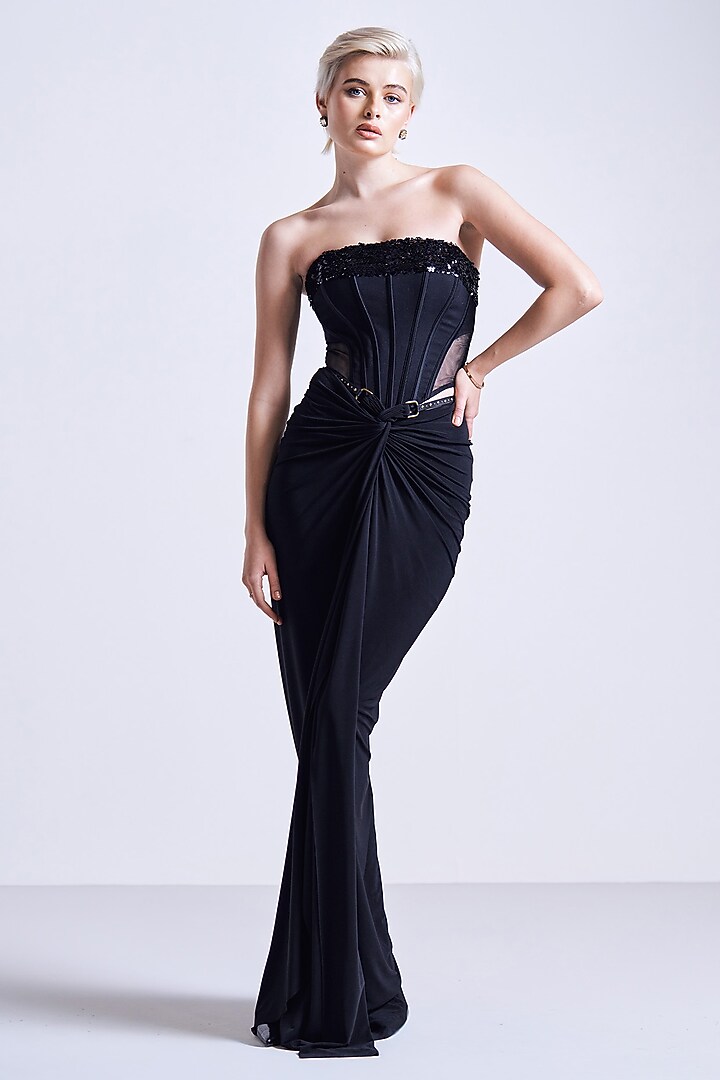 Black Jersey Sculpted Corset by S&N by Shantnu Nikhil at Pernia's Pop Up Shop