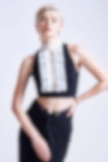 Black Jersey Sculpted Crop Top by S&N by Shantnu Nikhil at Pernia's Pop Up Shop