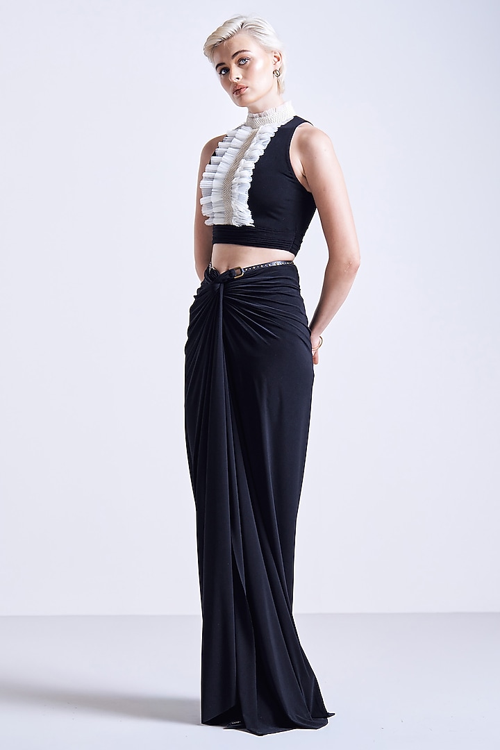 Black Jersey Sculpted Crop Top by S&N by Shantnu Nikhil at Pernia's Pop Up Shop