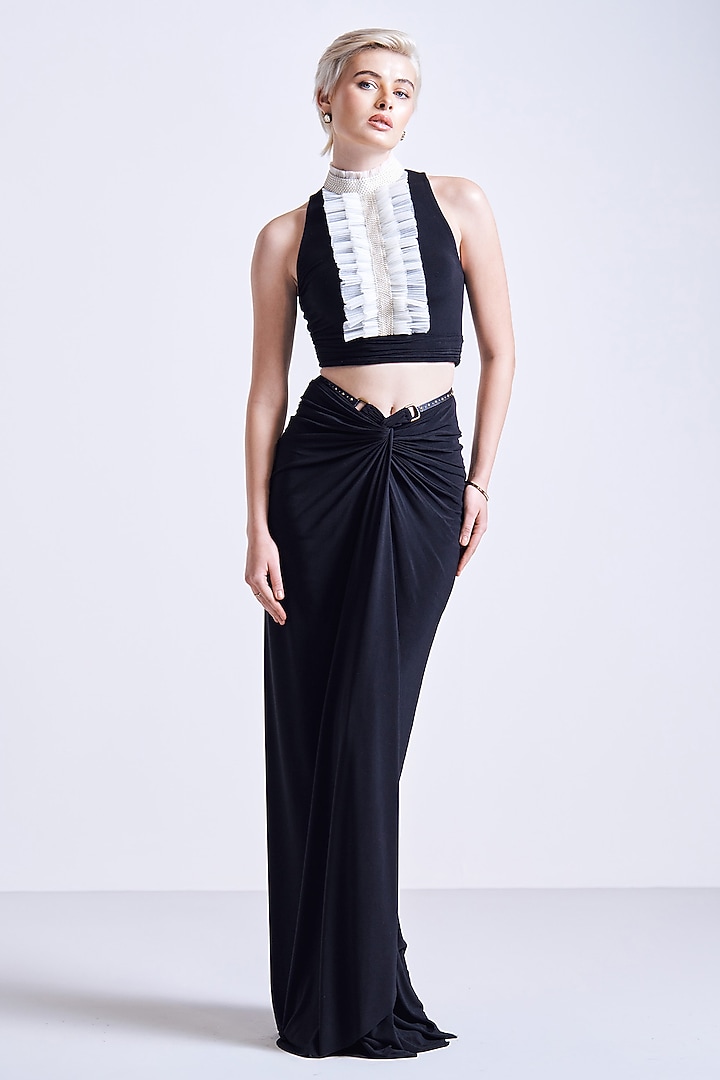 Black Jersey Sculpted Crop Top by S&N by Shantnu Nikhil at Pernia's Pop Up Shop