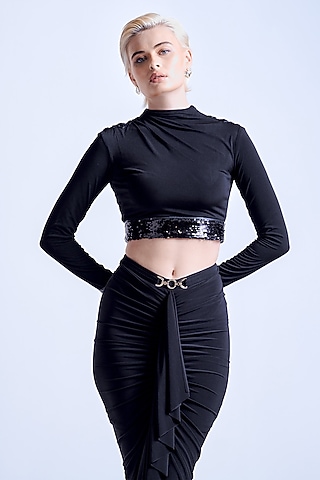 Black Jersey Crop Top by S&N by Shantnu Nikhil