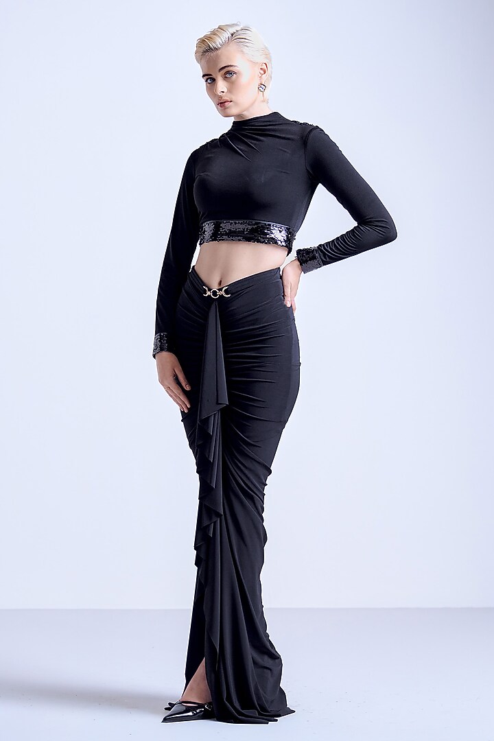 Black Jersey Crop Top by S&N by Shantnu Nikhil at Pernia's Pop Up Shop