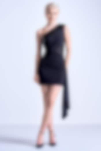 Black Jersey Mini Draped One-Shoulder Vacation Dress by S&N by Shantnu Nikhil at Pernia's Pop Up Shop
