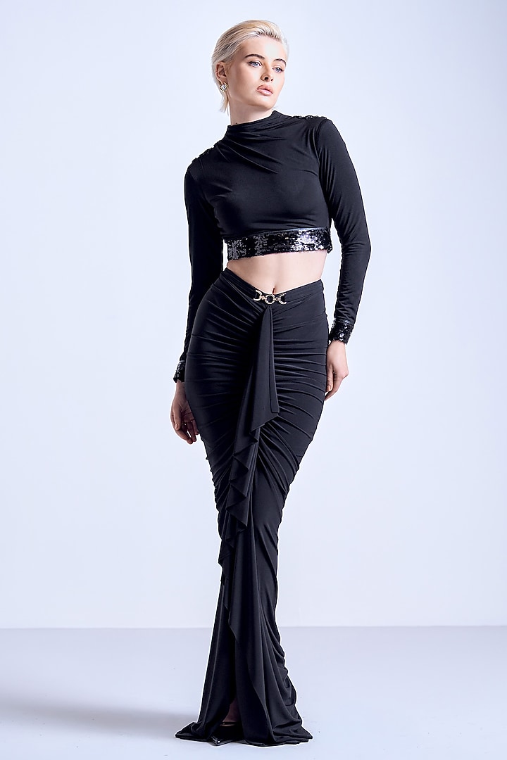 Black Jersey Sculpted Draped Skirt by S&N by Shantnu Nikhil at Pernia's Pop Up Shop