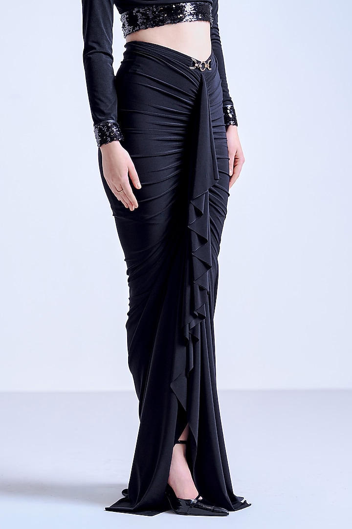 Black Jersey Sculpted Draped Skirt by S&N by Shantnu Nikhil at Pernia's Pop Up Shop