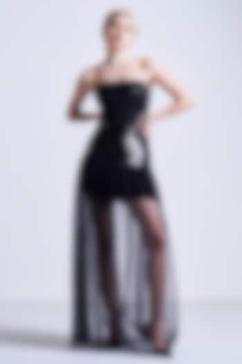 Black Jersey & Fluid Net Overlay Maxi Skirt by S&N by Shantnu Nikhil at Pernia's Pop Up Shop