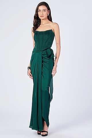 Emerald Poly Jersey Pleated Corset by S&N by Shantnu Nikhil